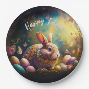 Happy Easter Bunny with Easter eggs Paper Plate