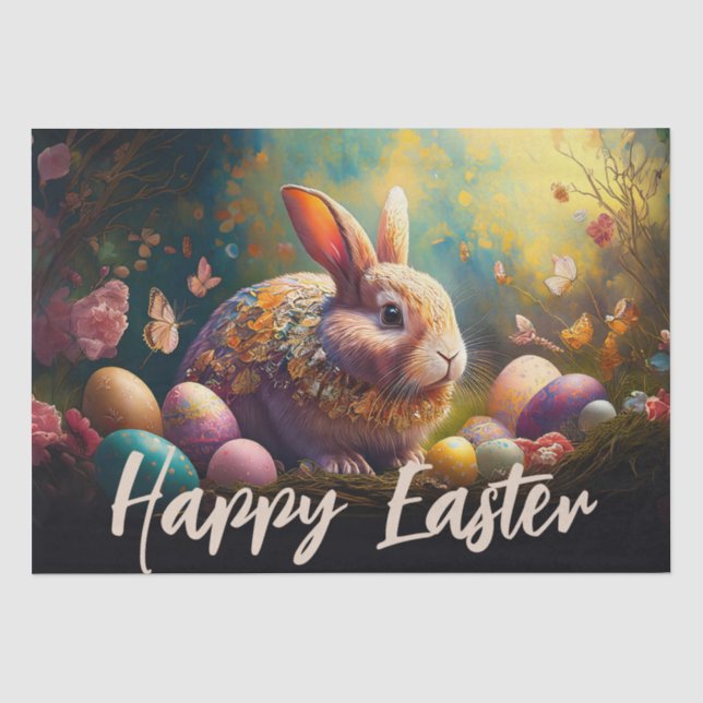 Happy Easter Bunny with Easter eggs Tissue Paper (Front)