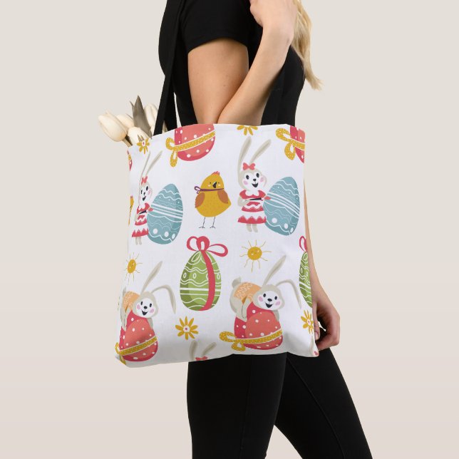 Happy Easter Bunny with Easter Eggs  Tote Bag (Close Up)
