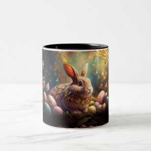 Happy Easter Bunny with Easter eggs Two-Tone Coffee Mug