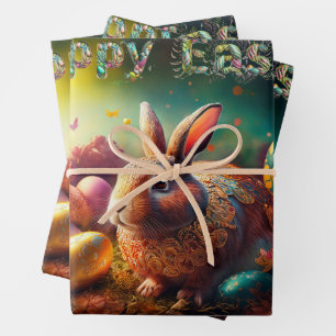Happy Easter Bunny with Easter eggs Wrapping Paper Sheet