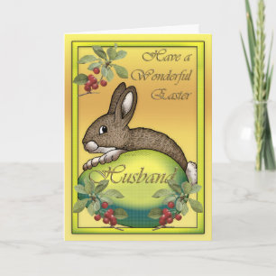 Happy Easter bunny with egg, for Husband Holiday Card