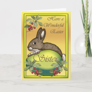 Happy Easter bunny with egg, for Sister Holiday Card