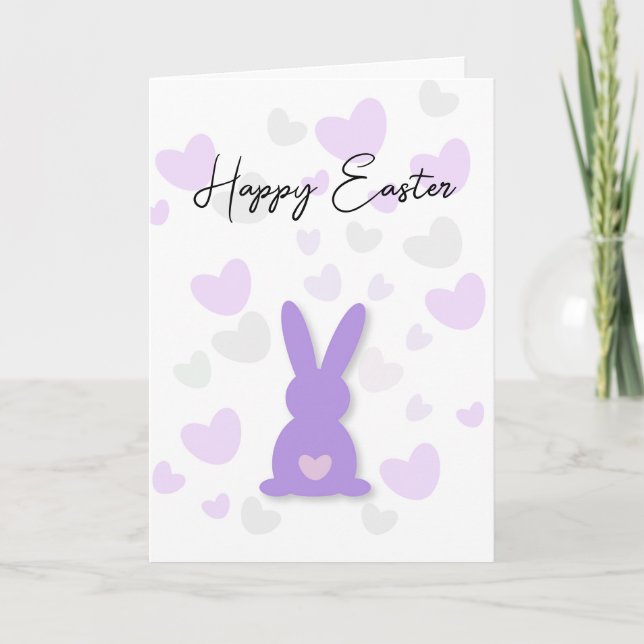 Happy Easter Bunny with Hearts Card (Front)