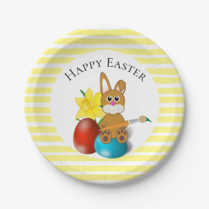 Happy Easter Bunny with Holiday Eggs Party Paper Plate