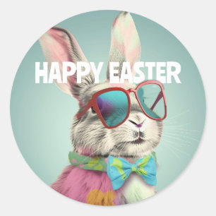 Happy Easter Bunny with Sunglasses Funny Classic Round Sticker