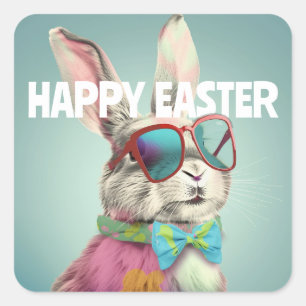 Happy Easter Bunny with Sunglasses Funny Square Sticker