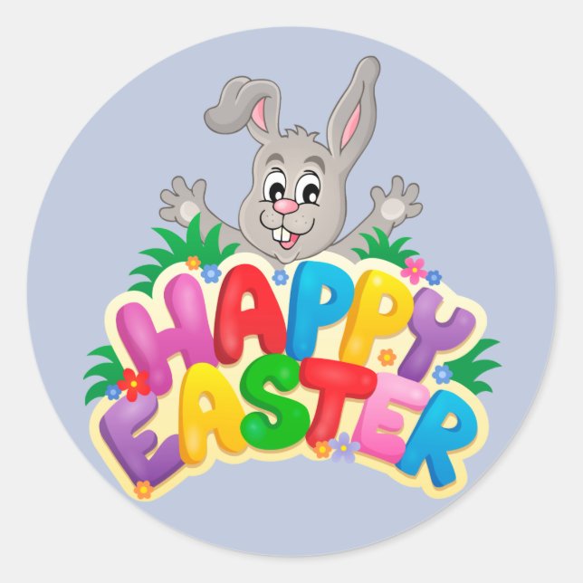 Happy Easter Bunny with text Classic Round Sticker (Front)