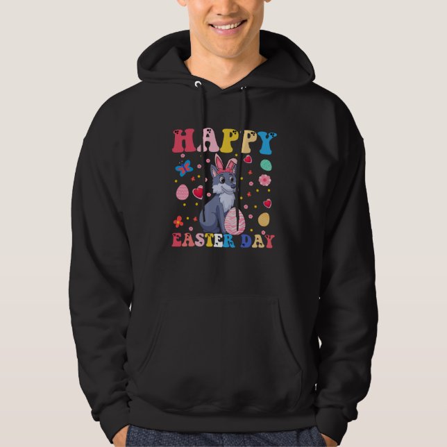 Happy Easter Bunny Wolf  Easter Day Groovy Hoodie (Front)
