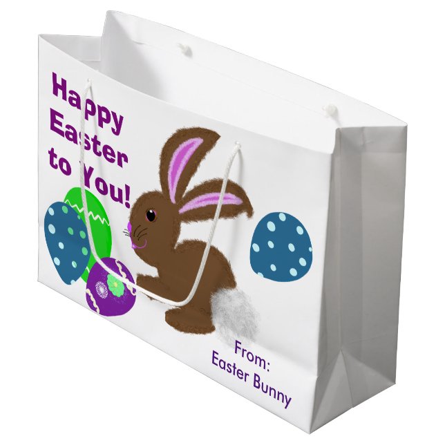 Happy Easter Bunny Yellow Pink Chick Eggs Large Gift Bag (Front Angled)