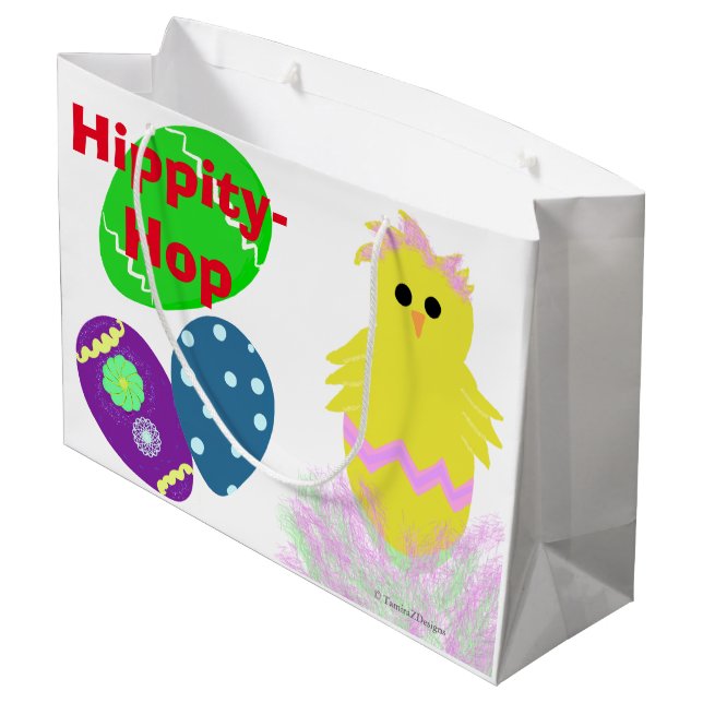 Happy Easter Bunny Yellow Pink Green Chick Eggs Large Gift Bag (Back Angled)