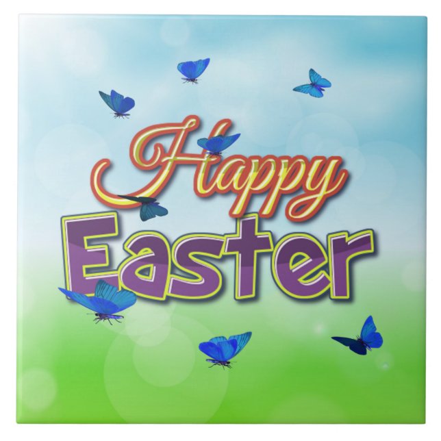 Happy Easter butterflies Tile (Front)