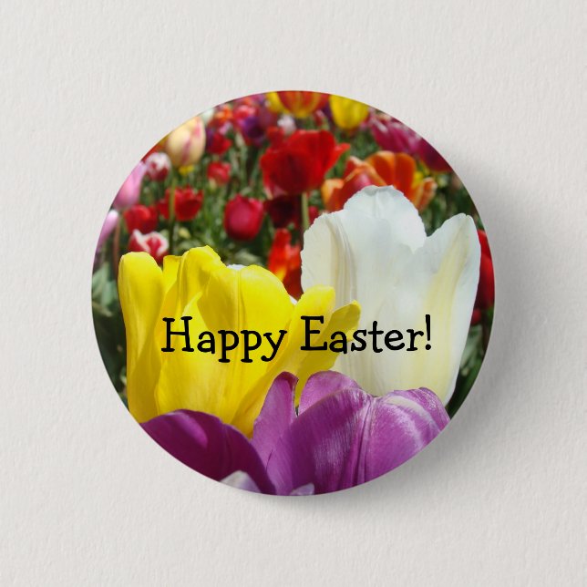 Happy Easter! buttons Colourful Tulip Flowers (Front)