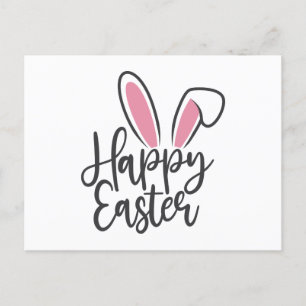 Happy Easter Calligraphy Bunny Ears Sunday Egg  Postcard