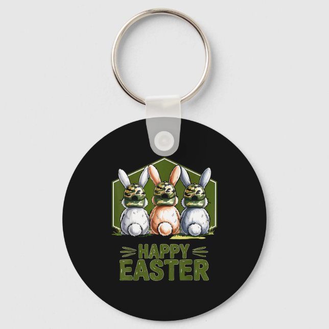 Happy easter camo bunny rabbit coquette bow key ring (Front)