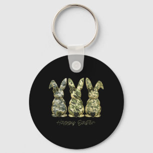 Happy Easter Camo Bunny Rabbit Coquette Bow Key Ring