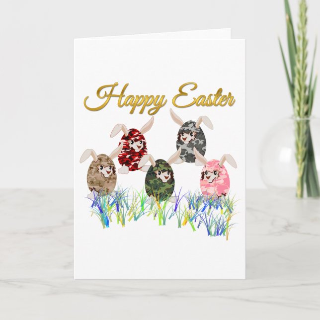 Happy Easter Camouflage Chocolate Bunny Egg Hunt Holiday Card (Front)