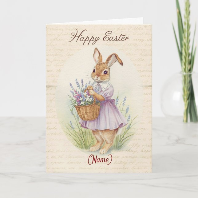 Happy Easter Card - Bunny with Lavender Basket (Front)