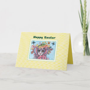Happy Easter card, cat in an Easter bonnet Holiday Card