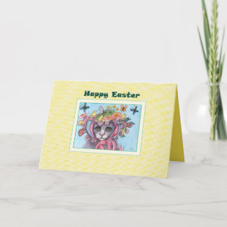 Happy Easter card, cat in an Easter bonnet Holiday Card