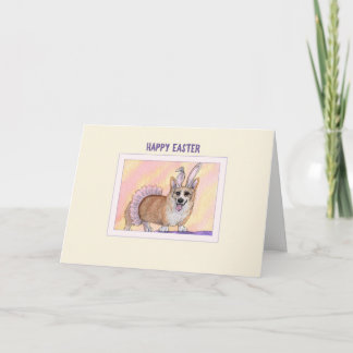Happy Easter card, Corgi dog in tutu & bunny ears Holiday Card