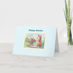 Happy Easter card, Corgi dog painting Easter eggs Holiday Card