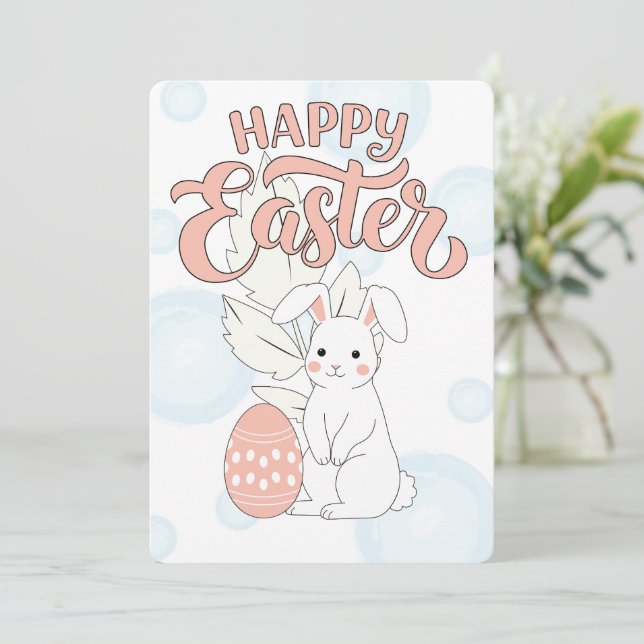 Happy Easter Card | Cute Bunny and Egg Pastel (Standing Front)