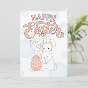 Happy Easter Card Cute Bunny and Egg Pastel