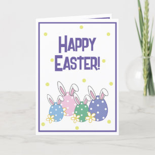 Happy Easter Card - Eggs & Bunny Ears - Any Colou