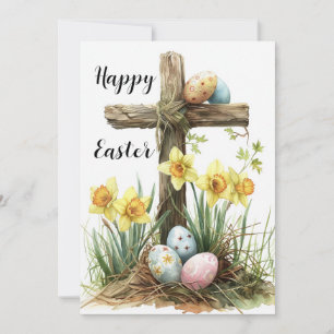 Happy Easter Card, Jesus Cross Easter Eggs Holiday Card