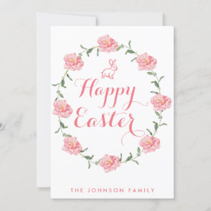 Happy Easter Cards Pink Bunny And Wreath