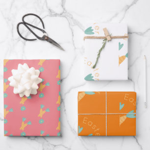 Happy Easter Carrot Bunch Colourful Wrapping Paper Sheet