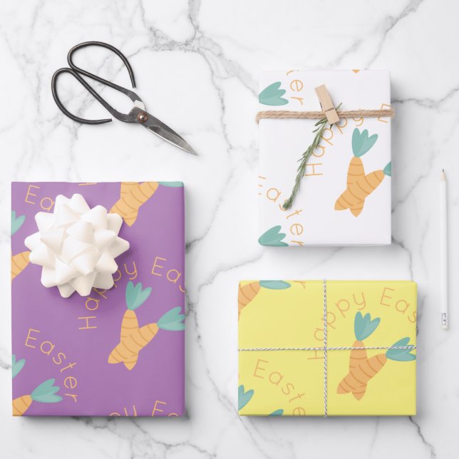 Happy Easter Carrot Bunch Wrapping Paper Sheet (Front)