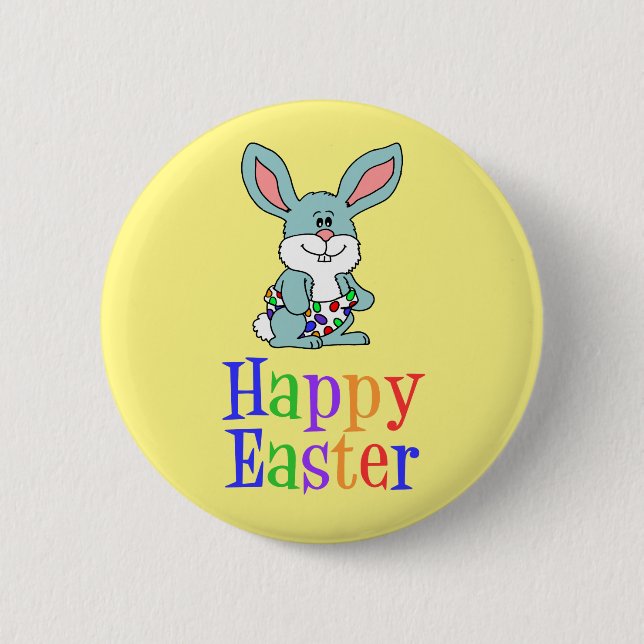 Happy Easter Cartoon Baby Bunny Yellow 6 Cm Round Badge (Front)