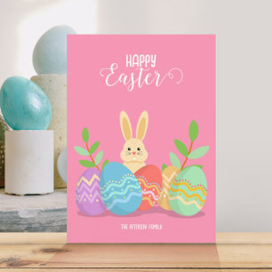Happy Easter Cartoon Bunny & Easter Eggs Invitation