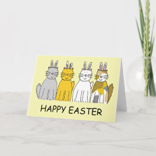 Happy Easter, Cartoon Cats Dressed as Bunnies. Holiday Card