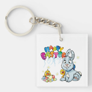 Happy Easter Cartoon Key Ring