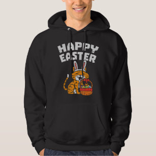 Happy Easter Cat Bunny Eggs Basket Kitten Men Wome Hoodie