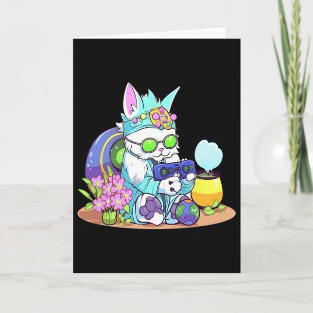 Happy Easter Cat Bunny Funny Gamer Video Game Boys Card (Front)