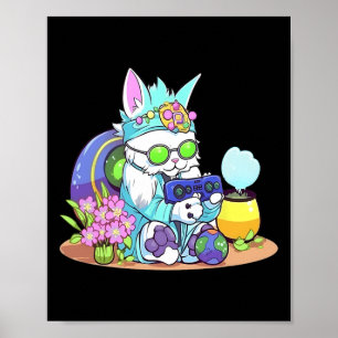 Happy Easter Cat Bunny Funny Gamer Video Game Boys Poster
