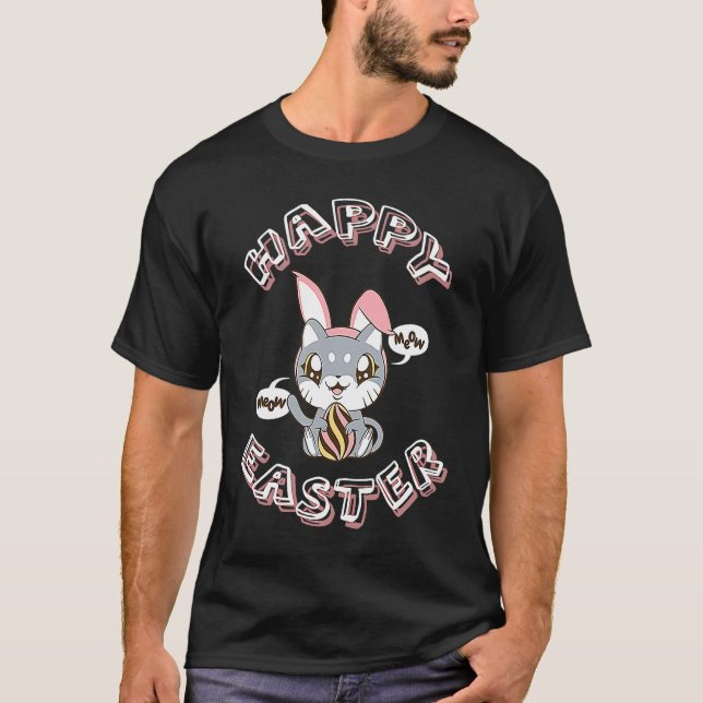 Happy Easter Cat Bunny T-Shirt (Front)