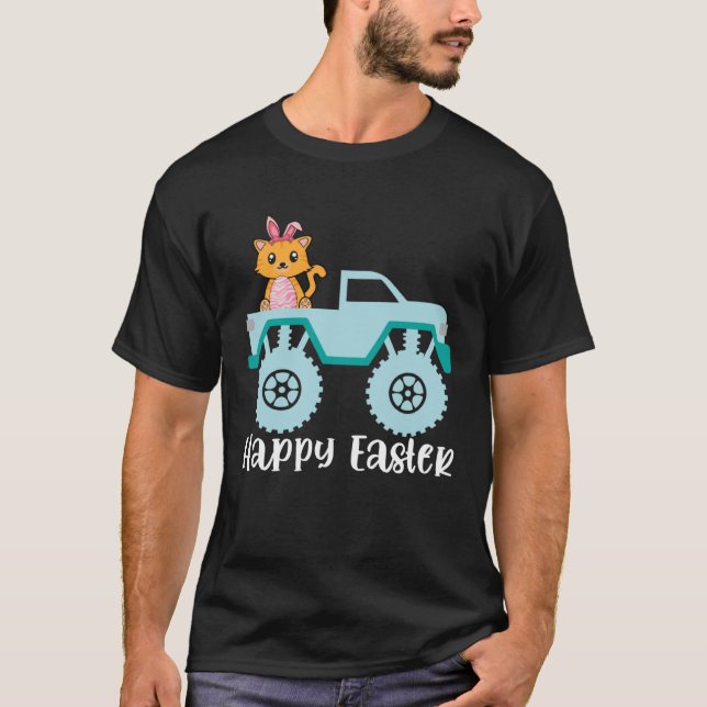 Happy Easter Cat Riding Monster Truck Toddler Pull T-Shirt (Front)