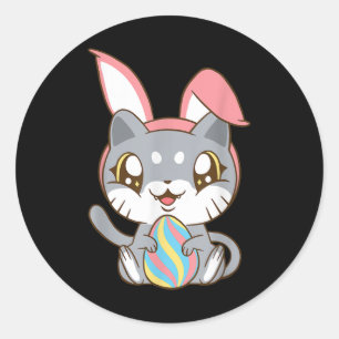 Happy Easter Cat Wearing Bunny Ear Bunny Kitty Cat Classic Round Sticker