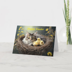 Happy Easter Cat with chicks  Card