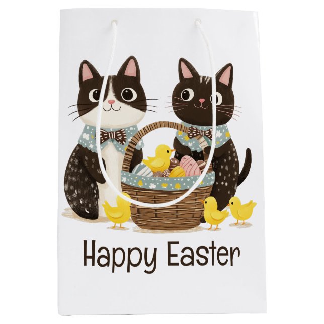 Happy Easter Cats Easter Basket Baby Chicks Medium Gift Bag (Front)