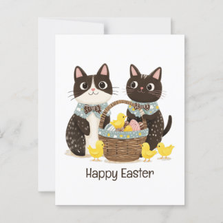 Happy Easter Cats Easter Basket Baby Chicks Postcard