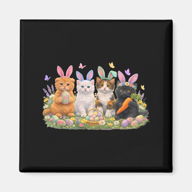 Happy Easter Cats with Bunny Ears Eggs Spring Magnet (Front)