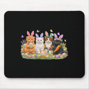Happy Easter Cats with Bunny Ears Eggs Spring Mouse Mat