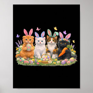 Happy Easter Cats with Bunny Ears Eggs Spring Poster