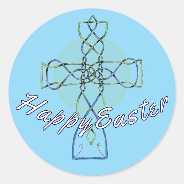 Happy Easter Celtic Cross Sticker (Front)